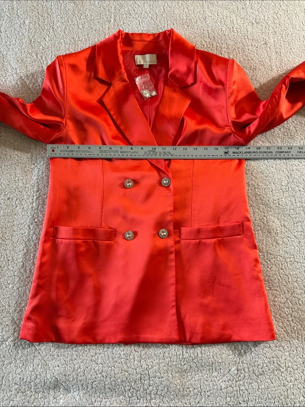 Flying Tomato Coral-Red Double-Breasted Blazer with Rhinestone Buttons Small